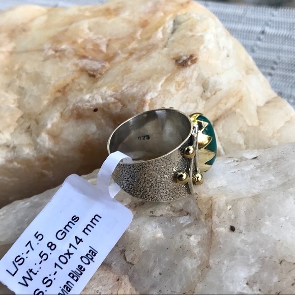 PERUVIAN OPAL two tone 925 sterling band 7.5 - Picture 6 of 7